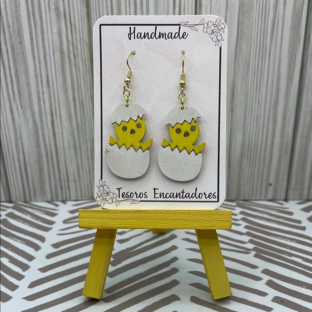 Handmade Wooden Chick Earrings